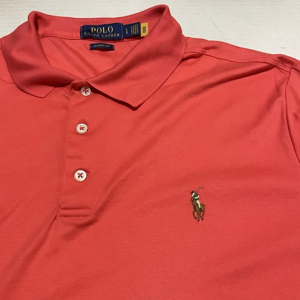 Polo Ralph Lauren Polo Shirt Mens Size Large Embroidered Pony Coral Orange